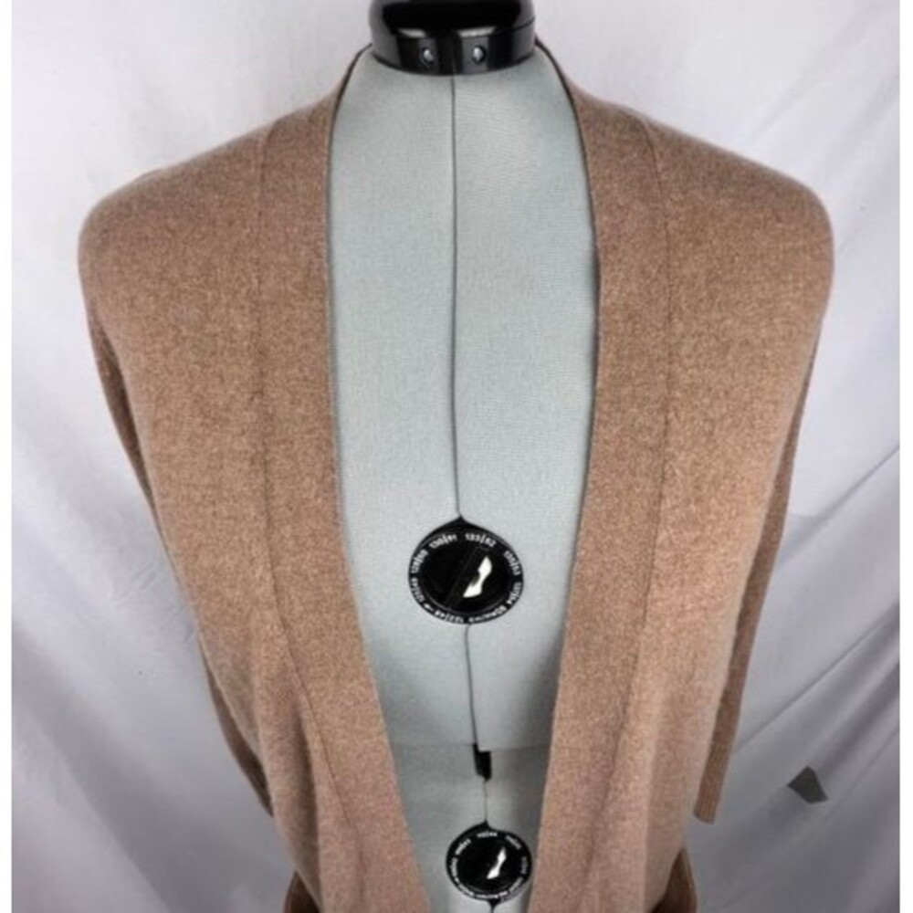 L.L.BEAN Women 2X 100% Cashmere Cardigan Sweater Camel Tan Open Front Pockets - Picture 2 of 12